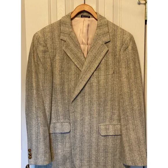 Egon Von Furstenberg Beige Tan Wool TweedBlazer 2 Button Men's 44R Vintage